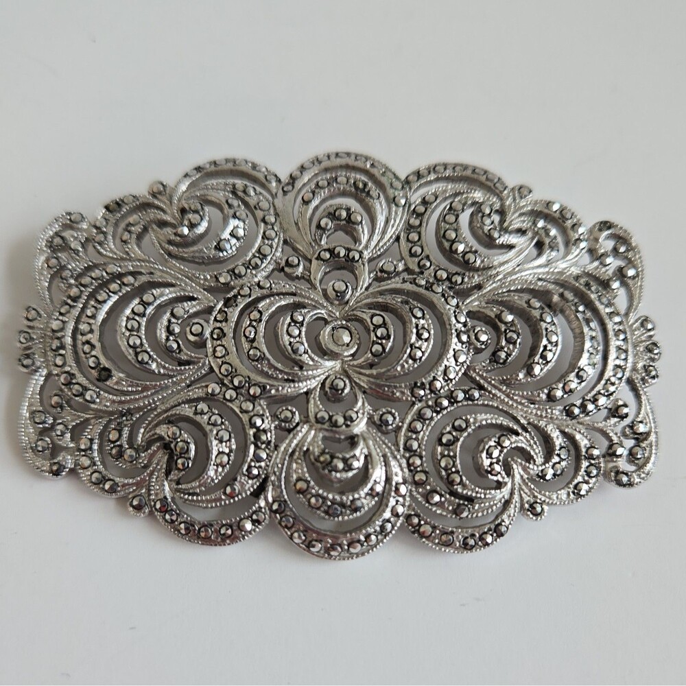 Artel | Sterling Silver Rectangle Scroll Filigree Brooch Art Nouveau 22.7 g